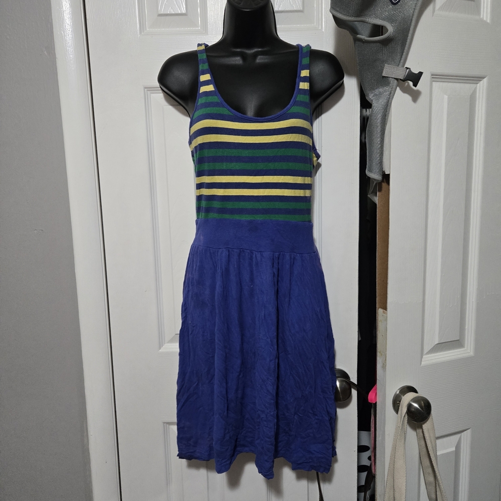 Striped Sleeveless Mini Dress in Blue and Green